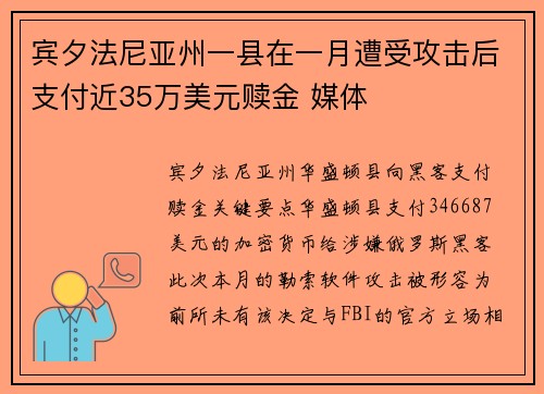 宾夕法尼亚州一县在一月遭受攻击后支付近35万美元赎金 媒体