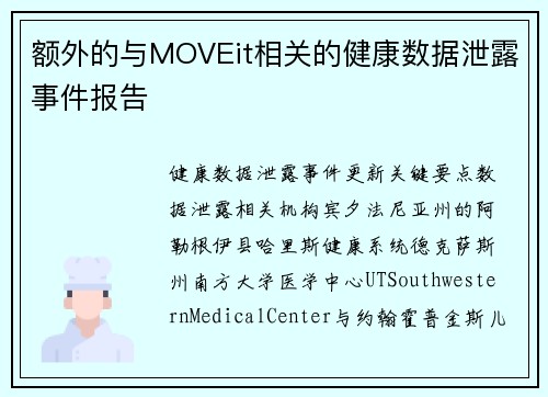 额外的与MOVEit相关的健康数据泄露事件报告 