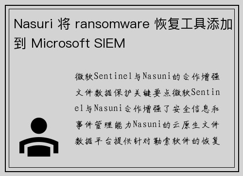 Nasuri 将 ransomware 恢复工具添加到 Microsoft SIEM 